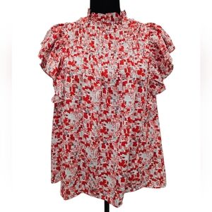 entro, Women's Size Small Red and White Ruffle Sleeve Top